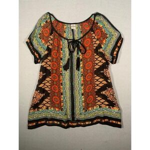 Bila Sheer Boho Peasant Top Short Sleeve‎ size large